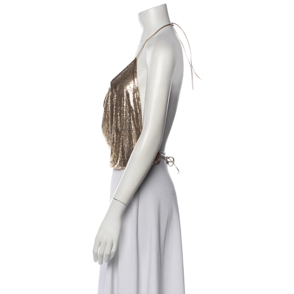 VINTAGE WHITING & DAVIS GOLD MESH/CHAINLINK DISCO HALTER 1970S - Picture 2 of 4